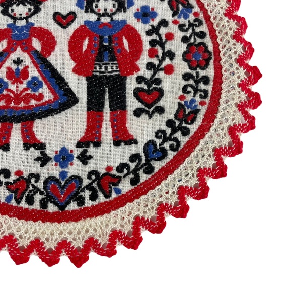 Vintage Australian Folk Art Cottagecore Needlepoint Thin Hot Pad Doily 7” Circle - Picture 2 of 11